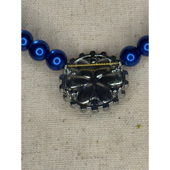 Handmade Blue Beaded Choker with Floral Crystal Accents - Picture 8 of 10